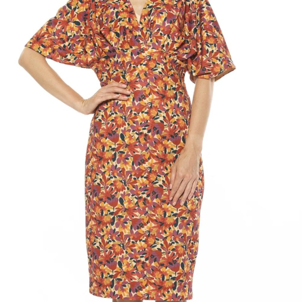 PLUS SIZE ALEXIA ADMOR Draped Dolman Sleeve V-Neck Sheath Dress